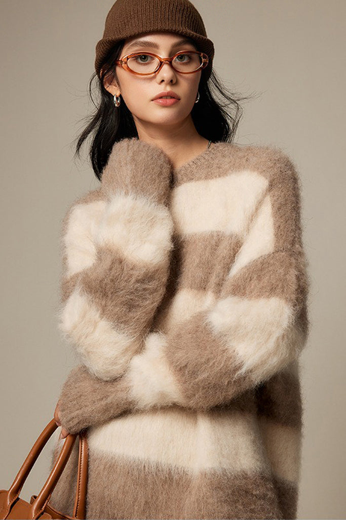 Oversized Striped Alpaca Blend Crewneck Sweater  Fibflx