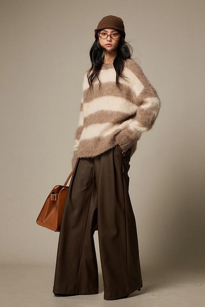 Oversized Striped Alpaca Blend Crewneck Sweater  Fibflx