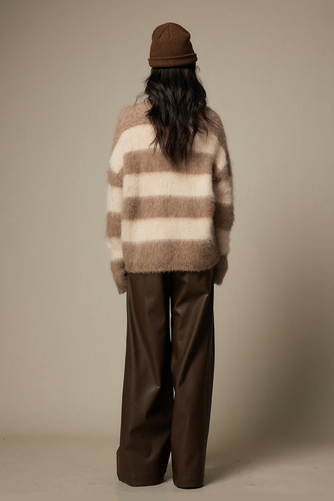 Oversized Striped Alpaca Blend Crewneck Sweater  Fibflx