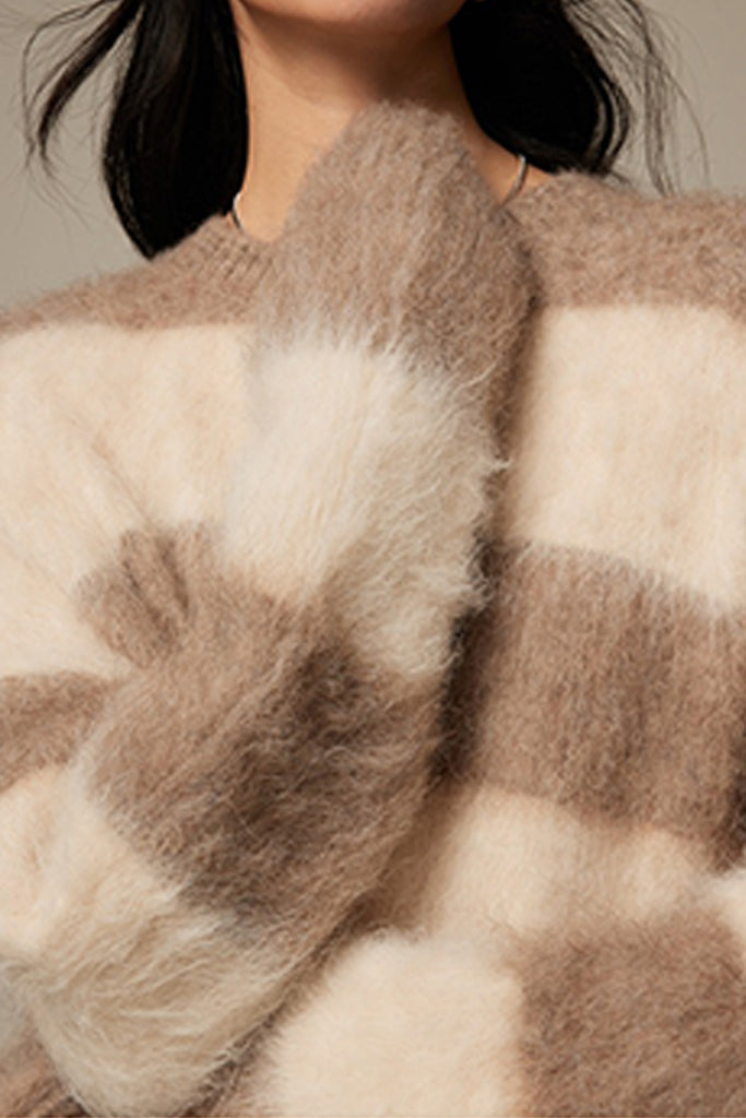 Oversized Striped Alpaca Blend Crewneck Sweater  Fibflx