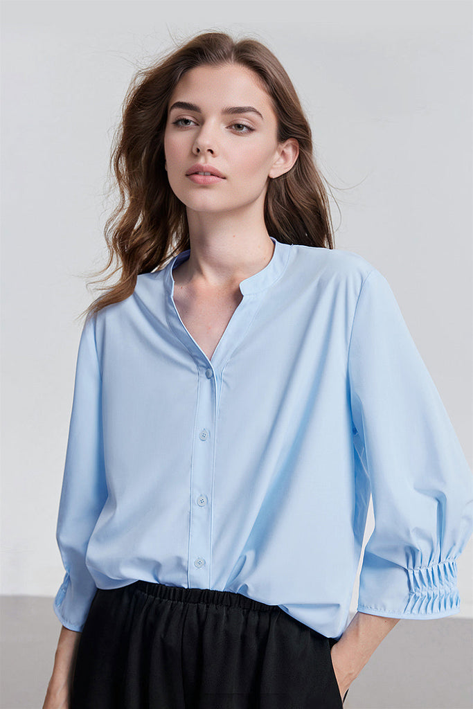 Oversized V-Neck Collarless Shirt Fibflx