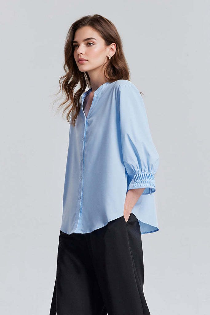 Oversized V-Neck Collarless Shirt Fibflx