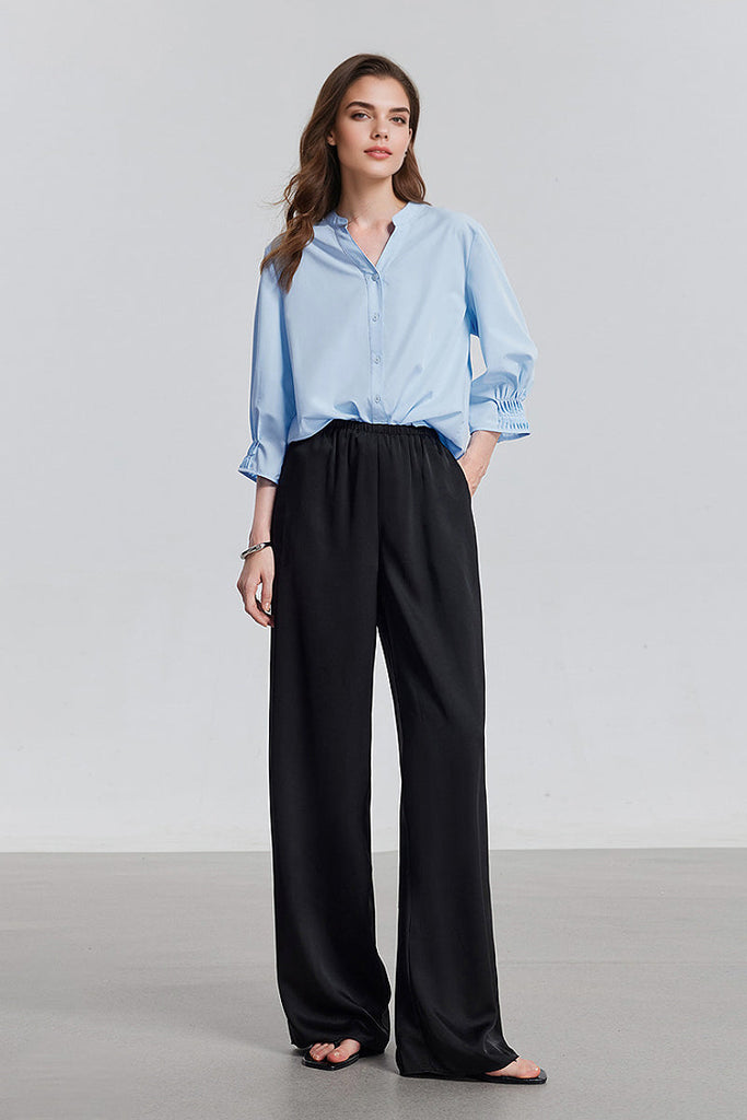 Oversized V-Neck Collarless Shirt Fibflx