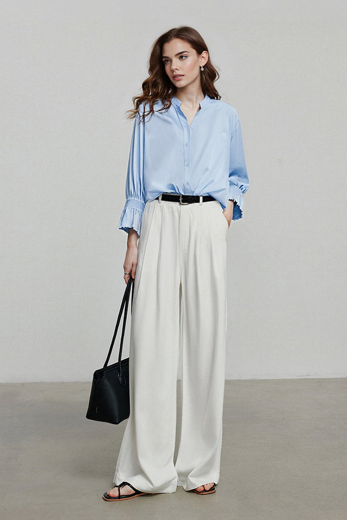 Oversized V-Neck Collarless Shirt Fibflx