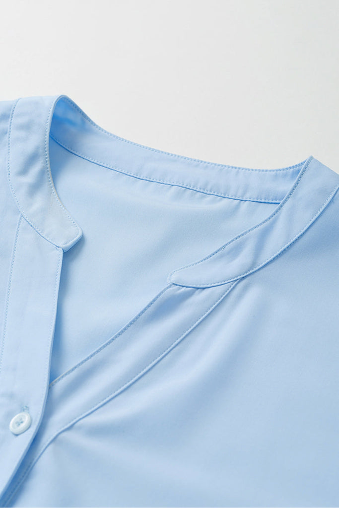 Oversized V-Neck Collarless Shirt Fibflx