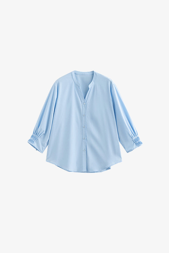 Oversized V-Neck Collarless Shirt Fibflx