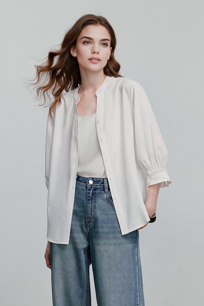 Oversized V-Neck Collarless Shirt Fibflx