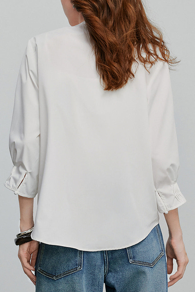 Oversized V-Neck Collarless Shirt Fibflx
