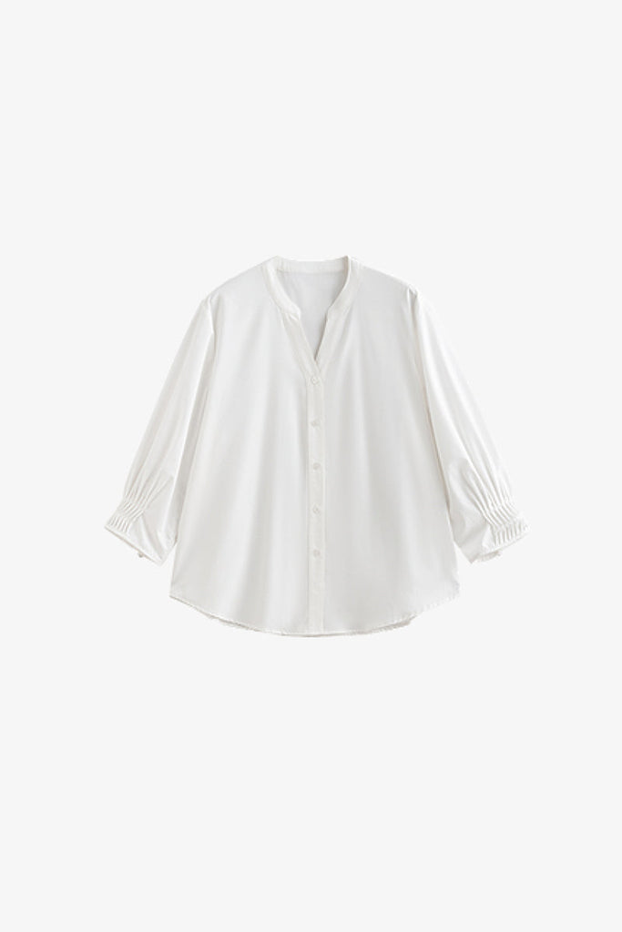 Oversized V-Neck Collarless Shirt Fibflx