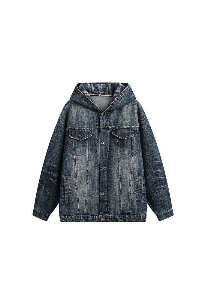 Oversized Washed Denim Hooded Jacket  Fibflx