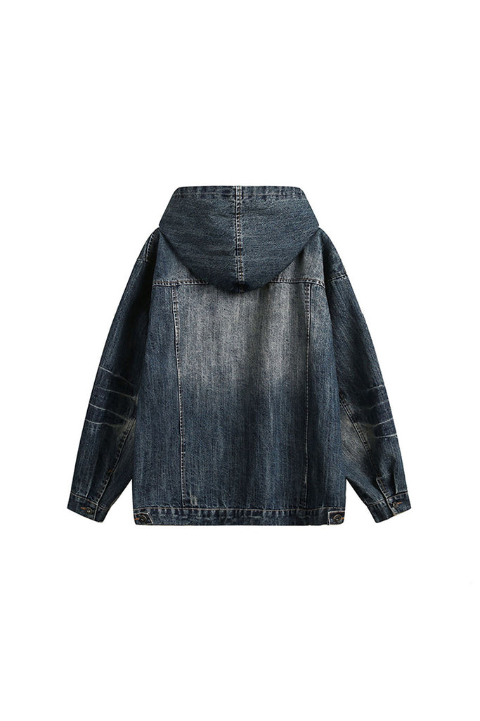 Oversized Washed Denim Hooded Jacket  Fibflx