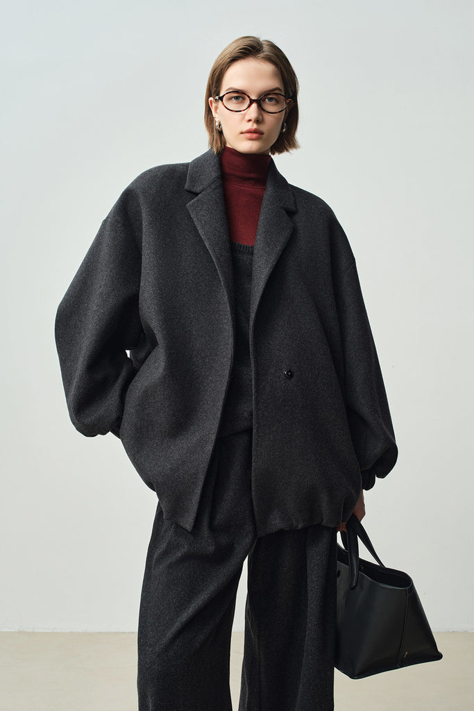 Oversized Wool-Cashmere One-Button Jacket  Fibflx