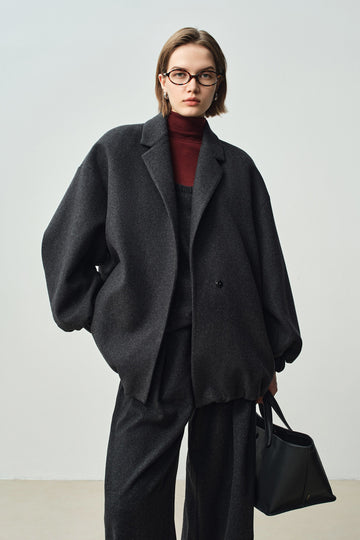 Oversized Wool-Cashmere One-Button Jacket  Fibflx
