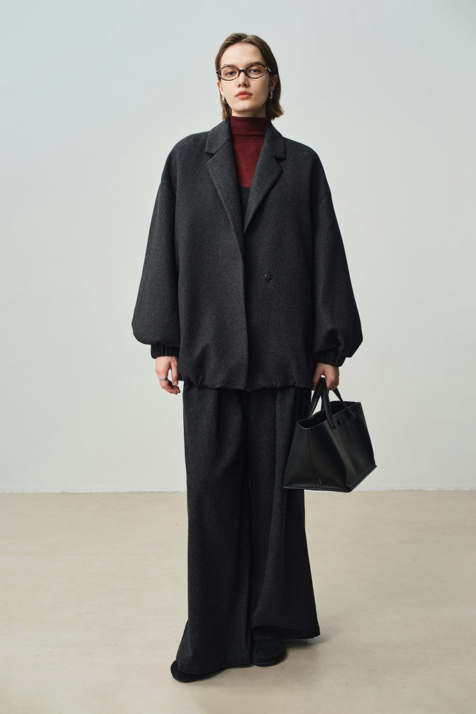 Oversized Wool-Cashmere One-Button Jacket  Fibflx