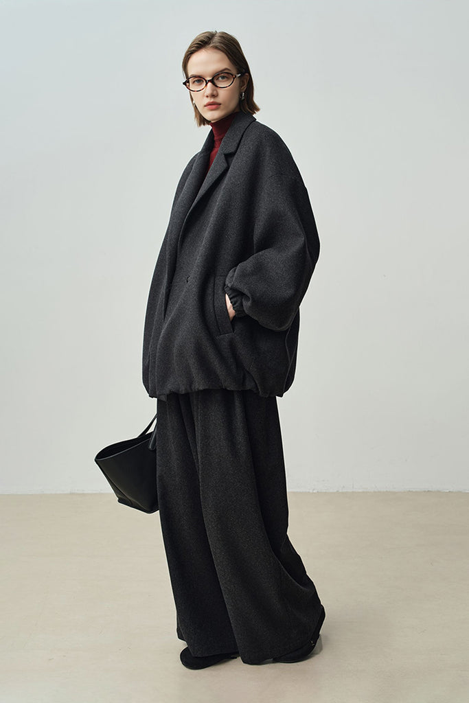 Oversized Wool-Cashmere One-Button Jacket  Fibflx