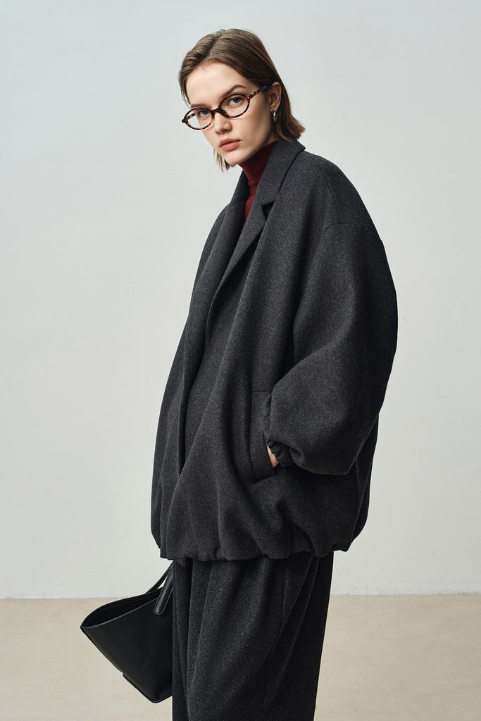 Oversized Wool-Cashmere One-Button Jacket  Fibflx