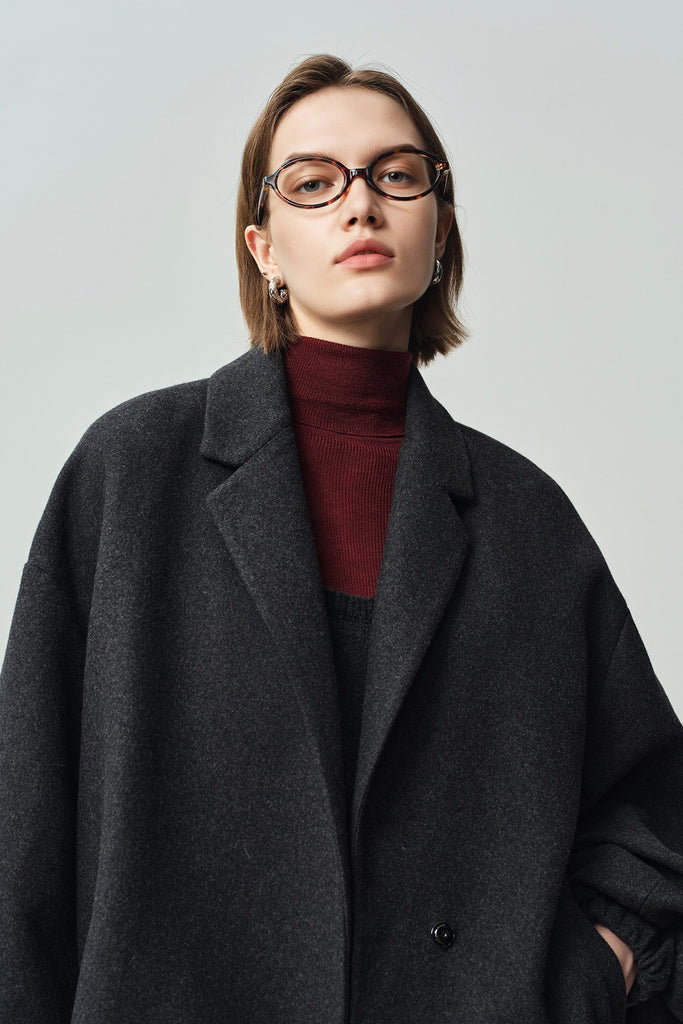 Oversized Wool-Cashmere One-Button Jacket  Fibflx