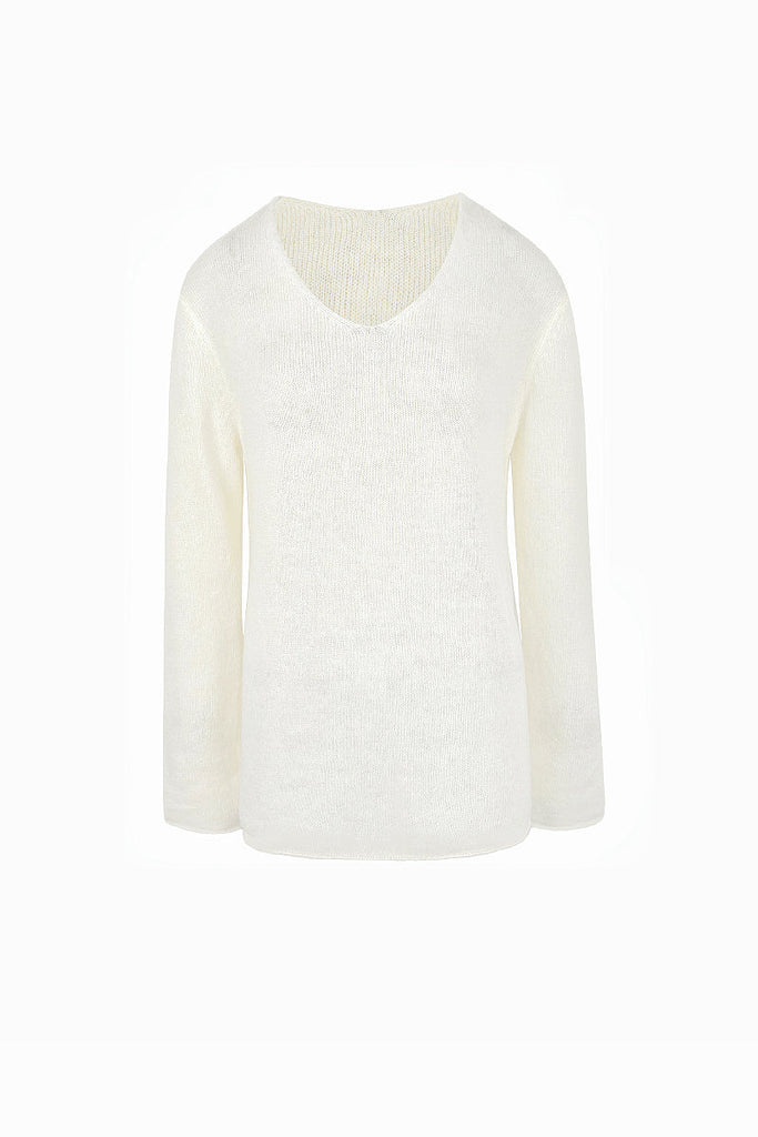 Oversized Wool-Mohair Blend V-Neck Pullover Sweater in Burgundy Fibflx