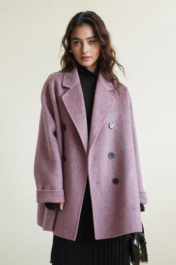 Fibflx Women's Oversized Wool-Silk Blend Double-Breasted Coat in Purple