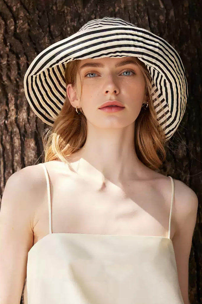 Packable Striped Wide-Brim Bucket Hat Black N White Stripes / One Size Fibflx