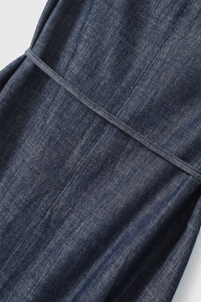 Paneled Sleeveless Denim A-Line Dress with Belt  Fibflx