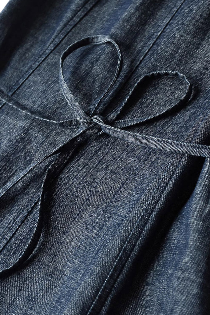 Paneled Sleeveless Denim A-Line Dress with Belt  Fibflx