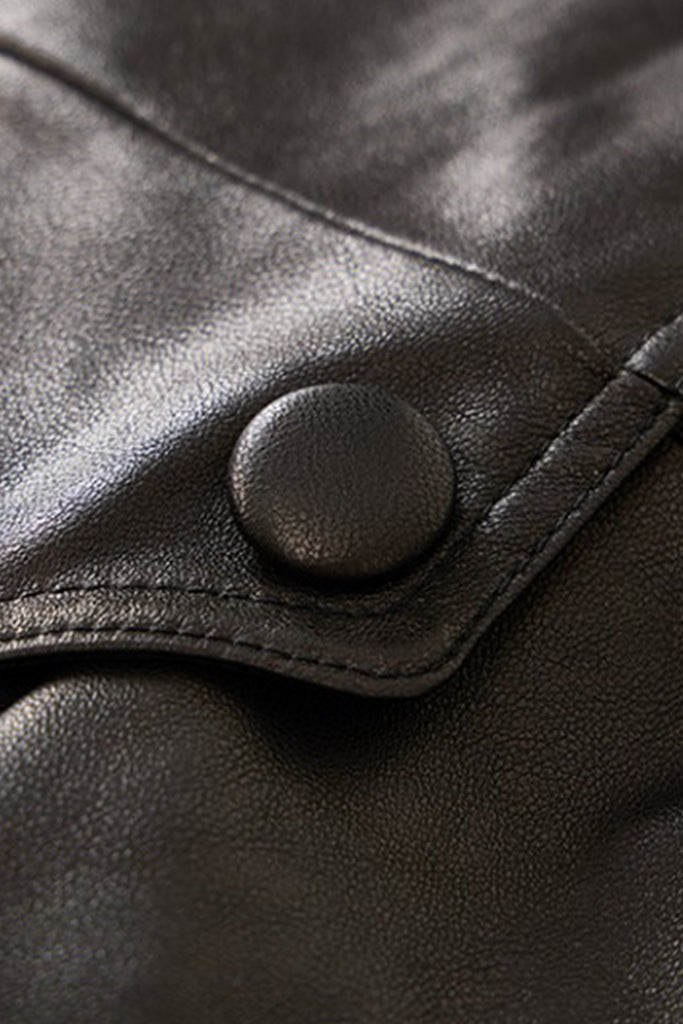 Patchwork Leather Double-Breasted Short Trench Coat  Fibflx