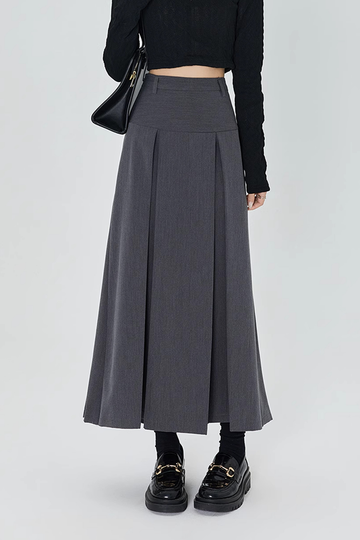 FibflxWomen's Pleated A Line Maxi Skirt with Belt