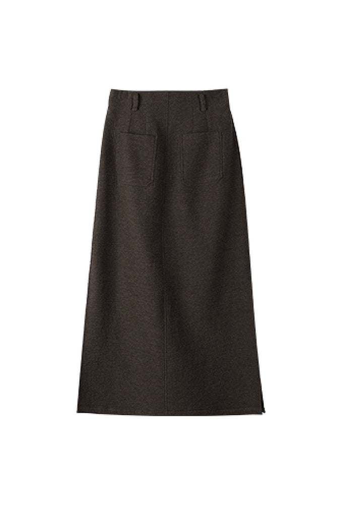Pleated Cotton-Linen A-Line Midi Skirt with Slits  Fibflx