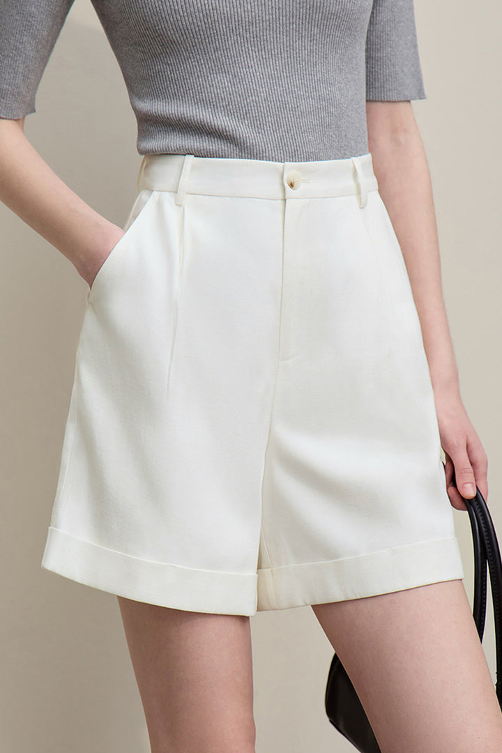 Pleated High-Waist Bermuda Shorts  Fibflx