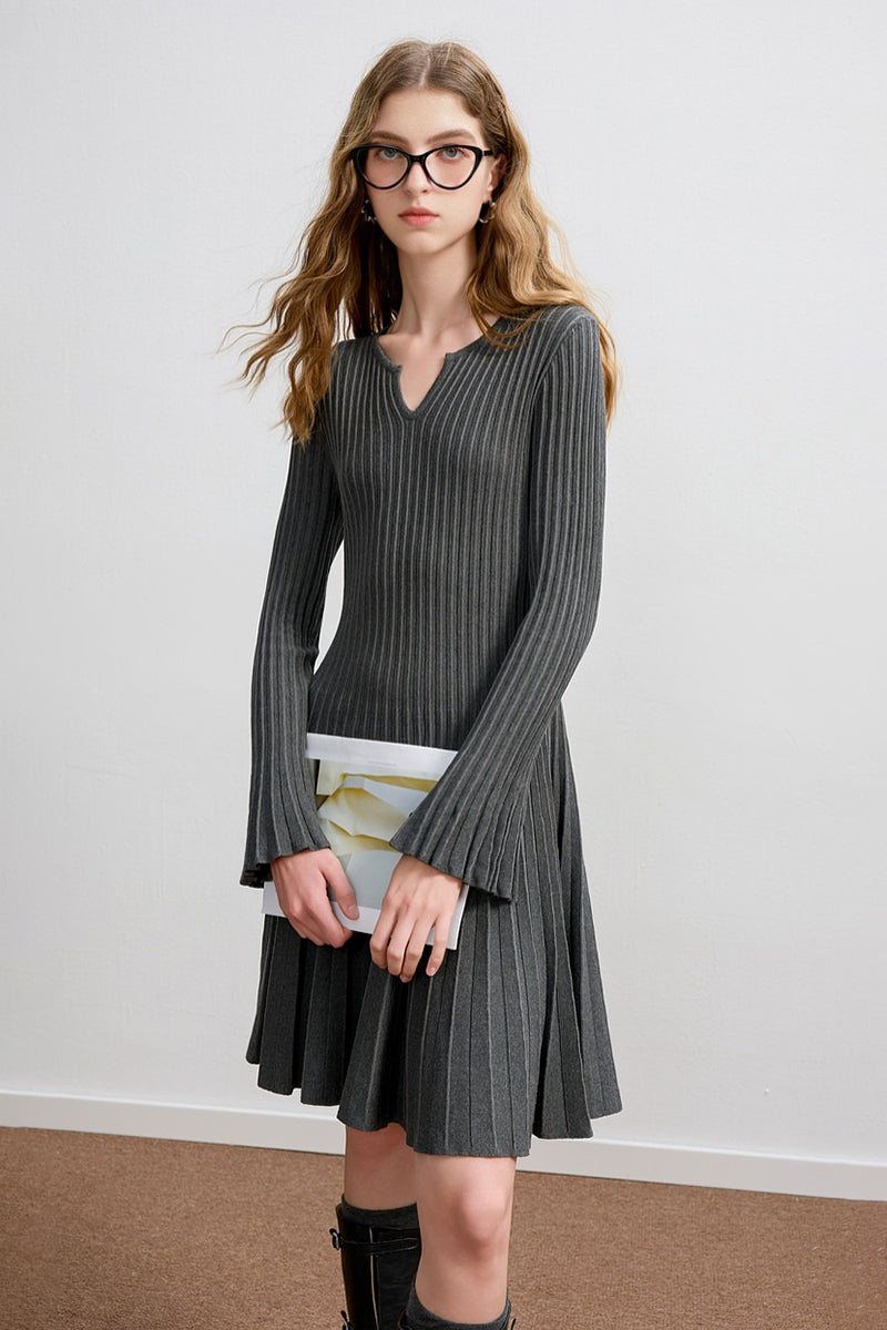 midi sweater dress a line LIaqionyy Women's Dresses Casual Long Sleeve Knit Trendy Fall Solid Color A  Line Midi Sweater Dress