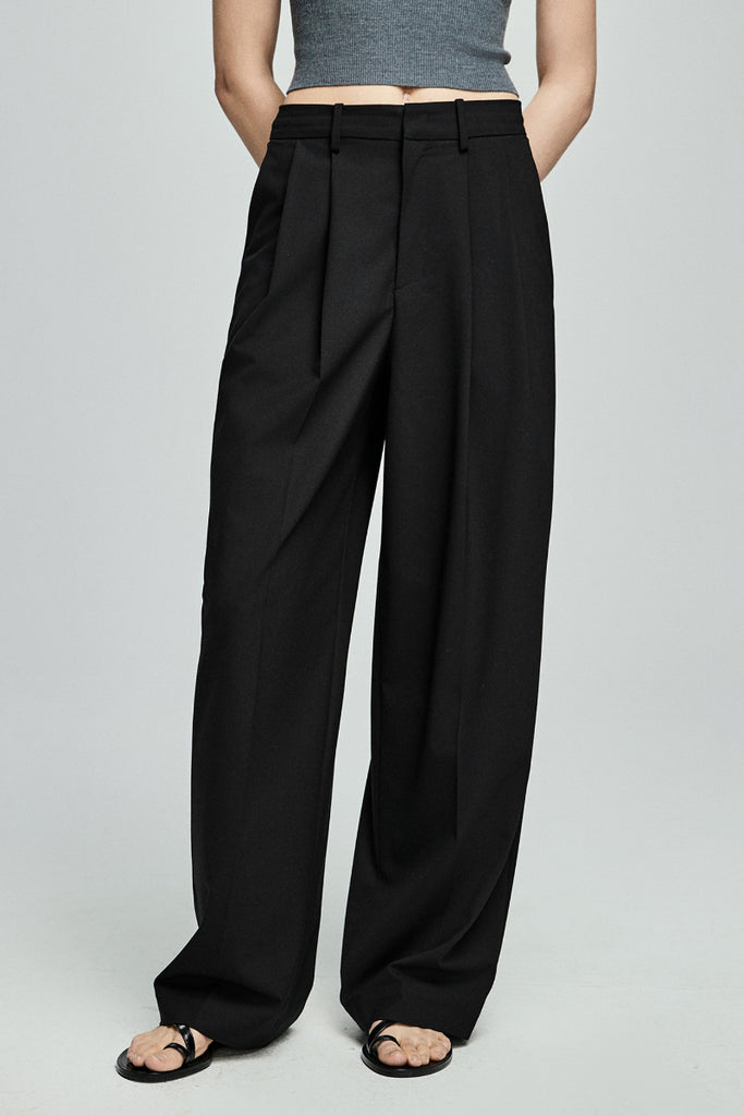 Pleated Wool-Blend High-Waisted Wide-Leg Dress Pants  Fibflx