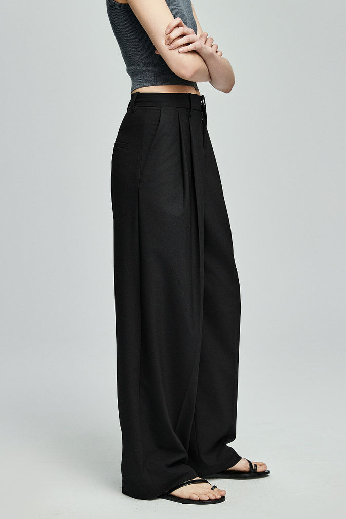 Pleated Wool-Blend High-Waisted Wide-Leg Dress Pants  Fibflx