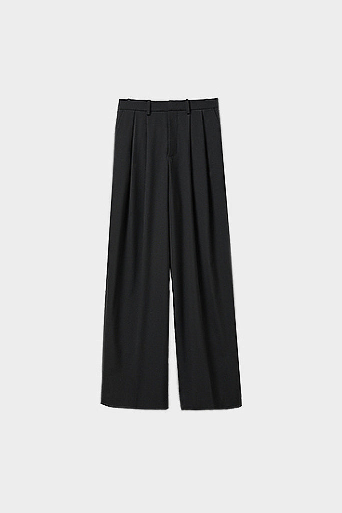 Pleated Wool-Blend High-Waisted Wide-Leg Dress Pants  Fibflx