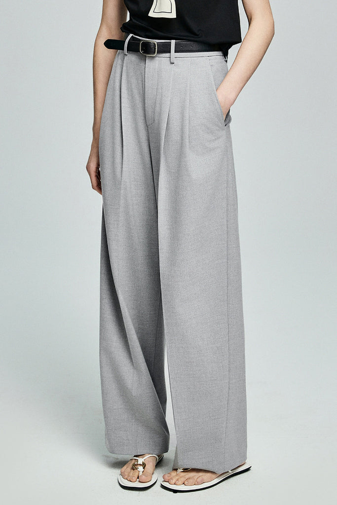 Pleated Wool-Blend High-Waisted Wide-Leg Dress Pants  Fibflx