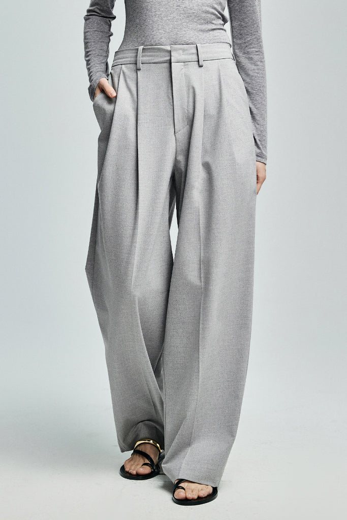 Pleated Wool-Blend High-Waisted Wide-Leg Dress Pants  Fibflx