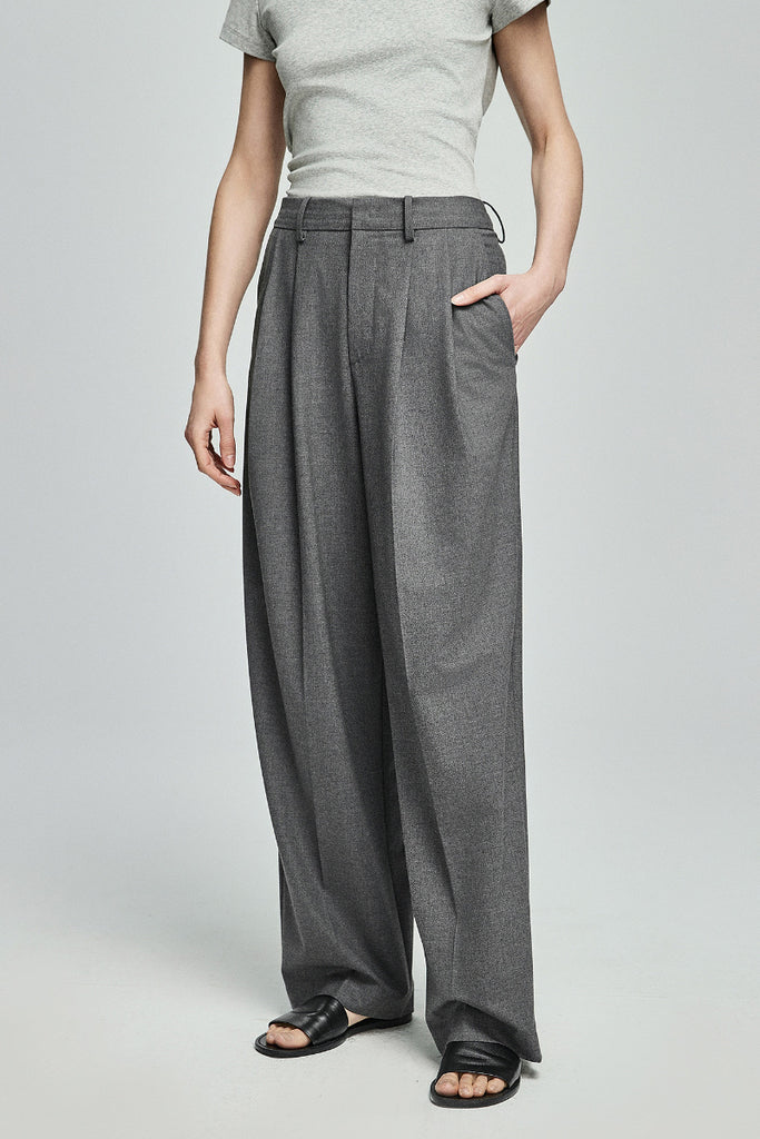 Pleated Wool-Blend High-Waisted Wide-Leg Dress Pants  Fibflx