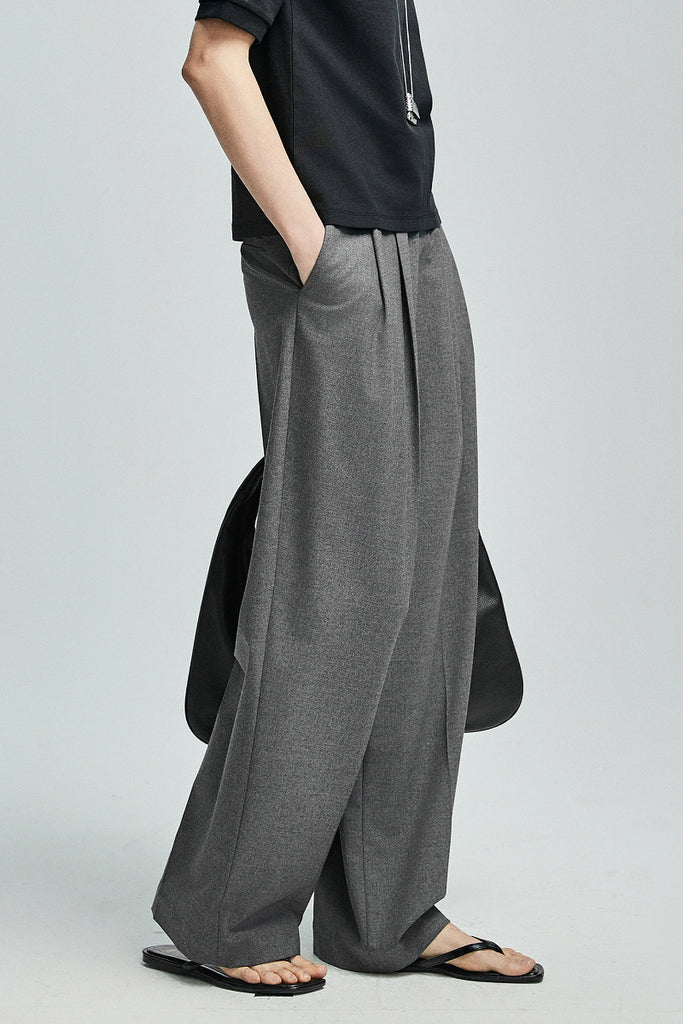 Pleated Wool-Blend High-Waisted Wide-Leg Dress Pants  Fibflx
