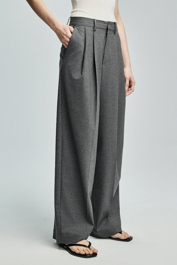 Pleated Wool-Blend High-Waisted Wide-Leg Dress Pants  Fibflx