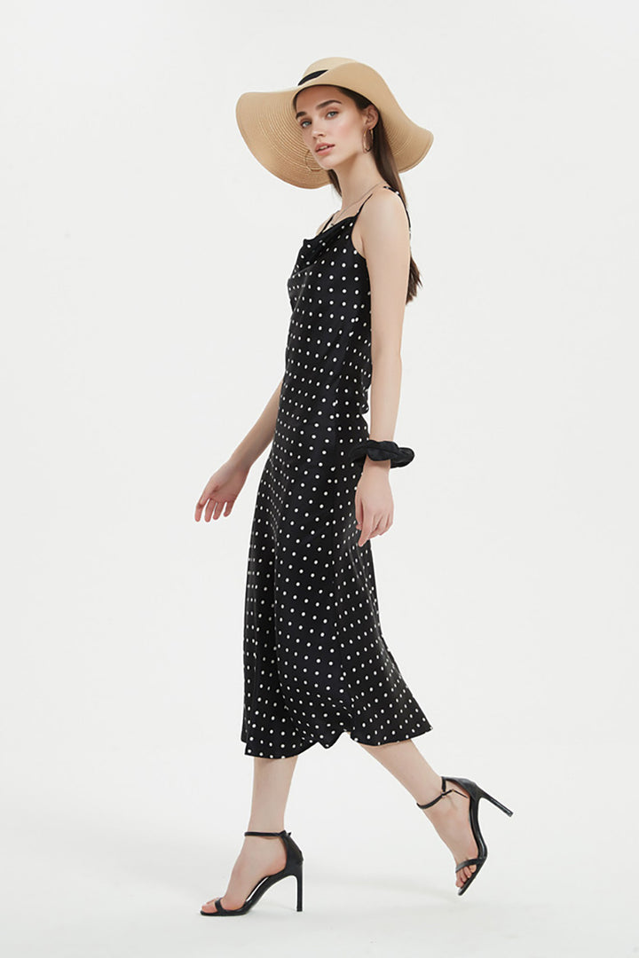 Polka-Dot Cowl-Neck Midi Slip Dress in Triacetate-Blend L / Black N White Polka Dot / 72% Triacetate 28% P Fibflx