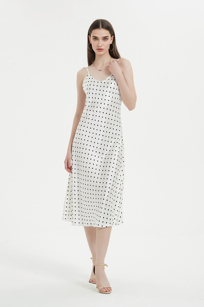 white polka dot slip dress Polka-Dot V-Neck Midi in Triacetate-Blend XS / N Black / 72% Triacetate 28% Polyester 2 Piece Stripped Gym skimming maxi length for july4thsale7/1-tops Size:FR 36 - Available