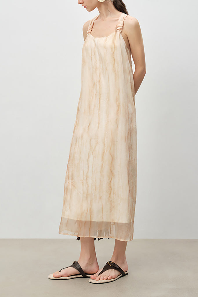 Yellow Backless Sundress in Tie Dye Print  Fibflx