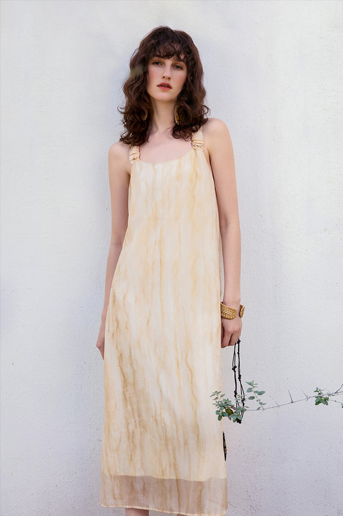 Yellow Backless Sundress in Tie Dye Print  Fibflx