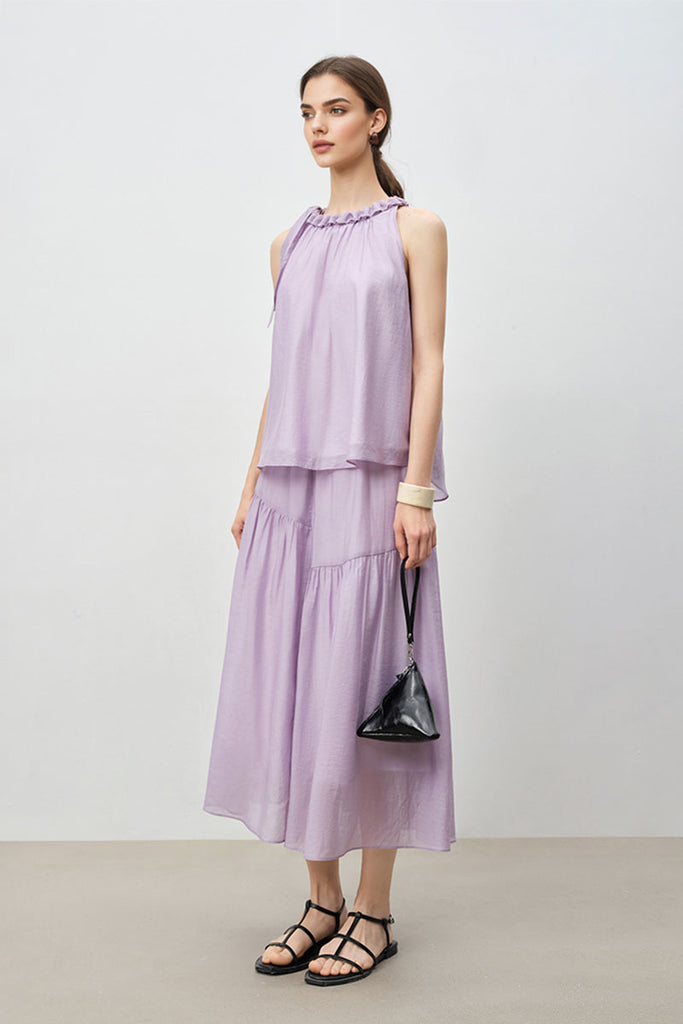 Fibflx Women's Purple Tencel-Linen A-Line Midi Skirt