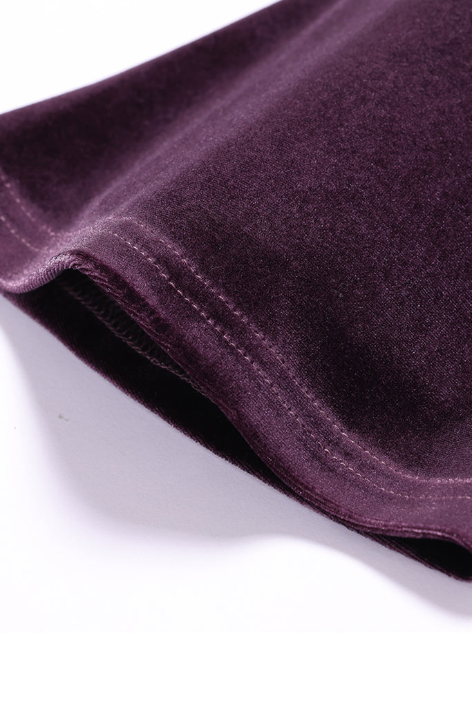 Purple Velvet Long Sleeve Lace V-Neck Maxi Dress  Fibflx