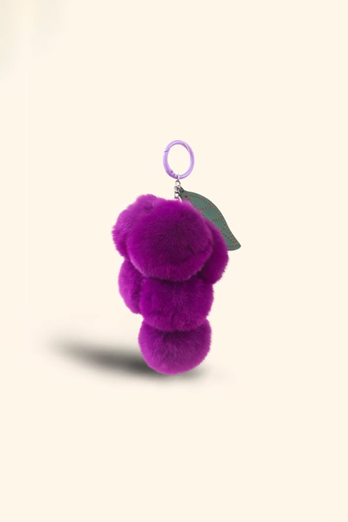 Fibflx Women's Real Rex Rabbit Fur Grape Shape Charm Keychain