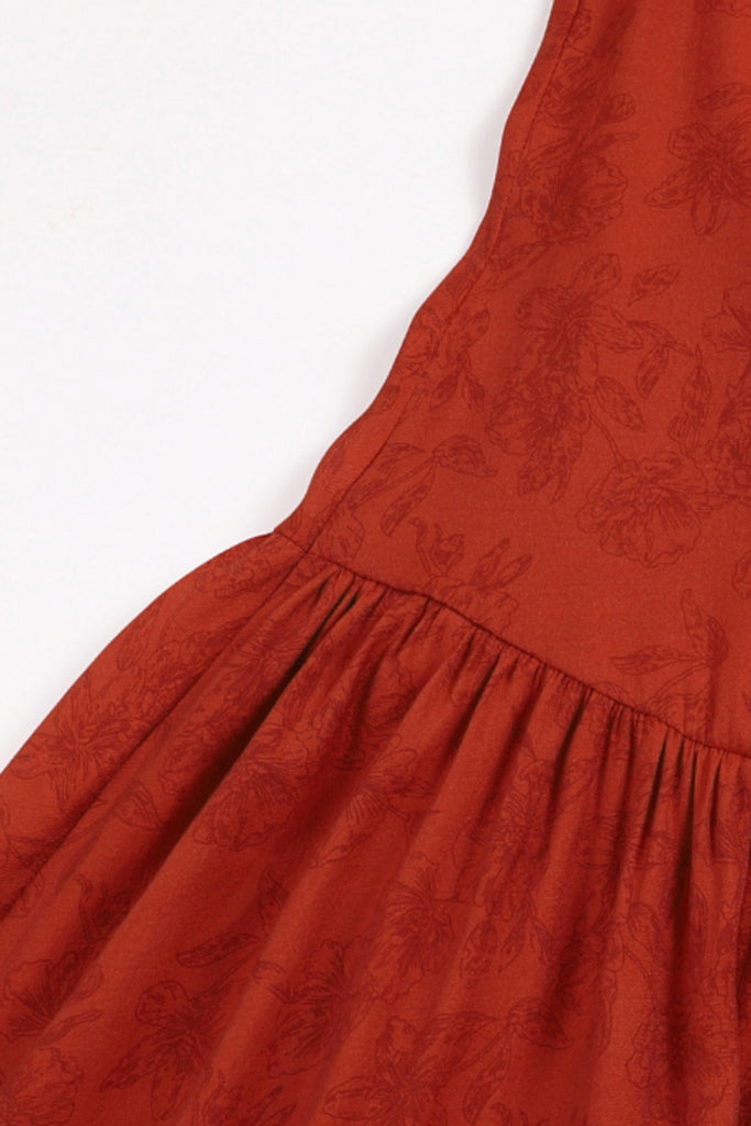 Red Asymmetrical Tiered Sleeveless Maxi Dress with Floral Print  Fibflx