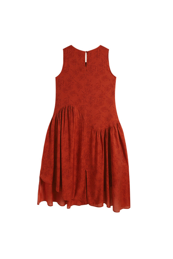Red Asymmetrical Tiered Sleeveless Maxi Dress with Floral Print  Fibflx
