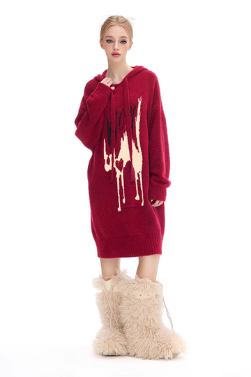 Fibflx Women's Red Chunky Hooded Christmas Pajama Dress