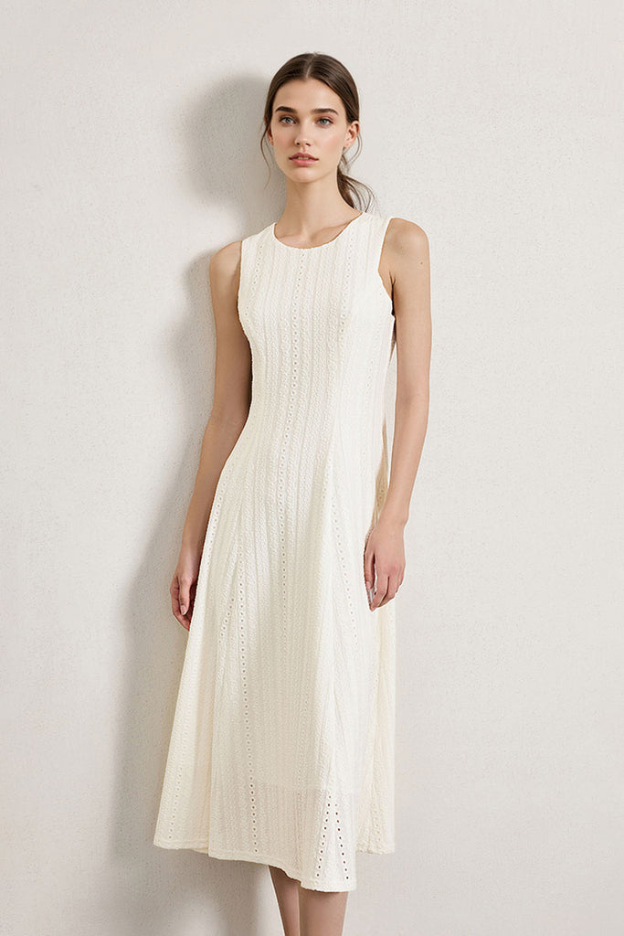 White Embroidered Lace Fit & Flare Midi Dress  Fibflx